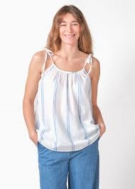 Klitmøller Collective Mary Top GOTS- White/surf blue